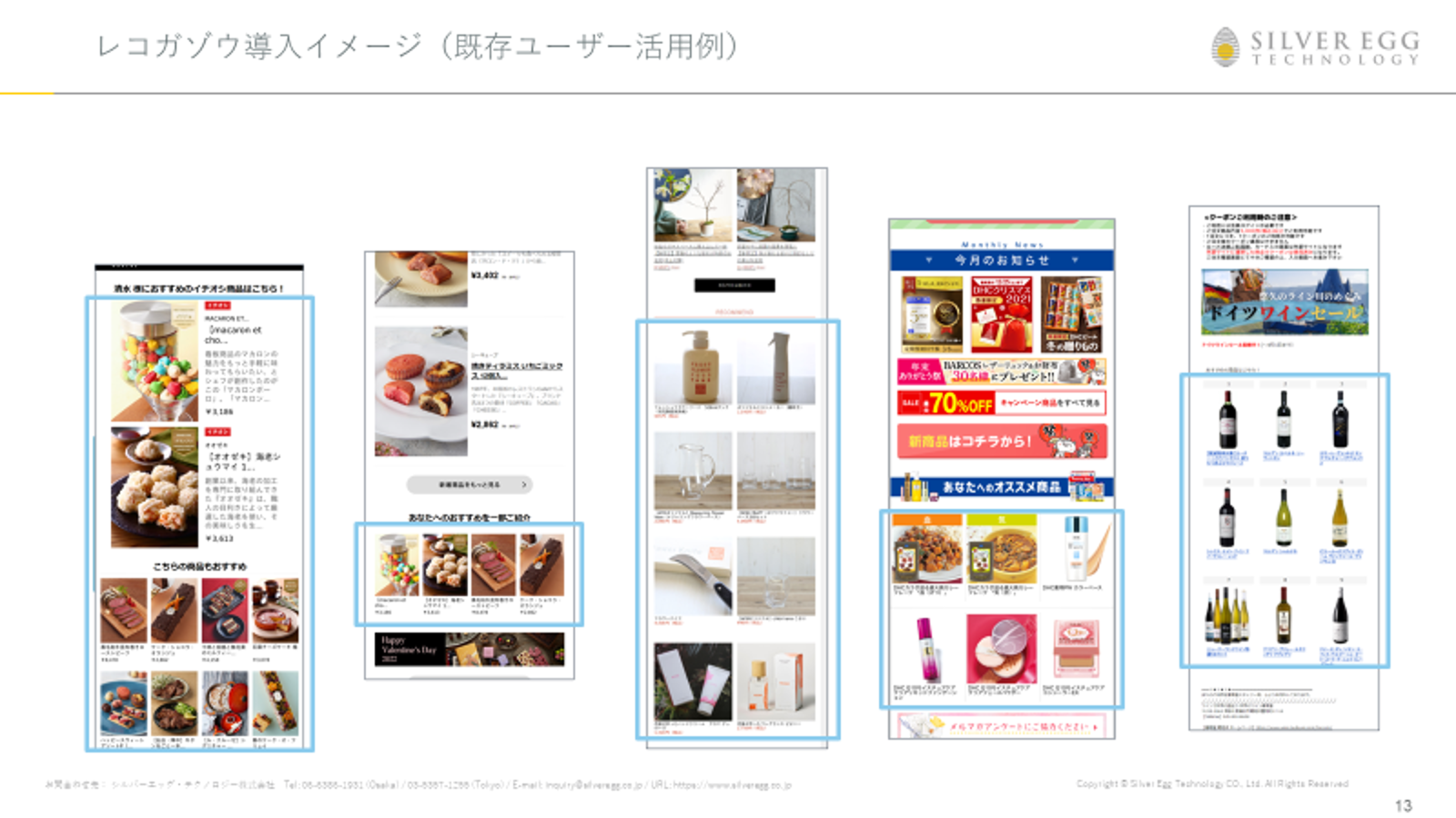 各社のメール文に挿入されたレコガゾウのコンテンツ